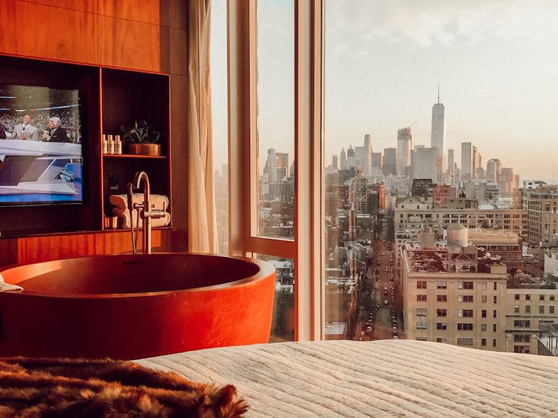 Elegant luxury hotel suite with premium furnishings and city view