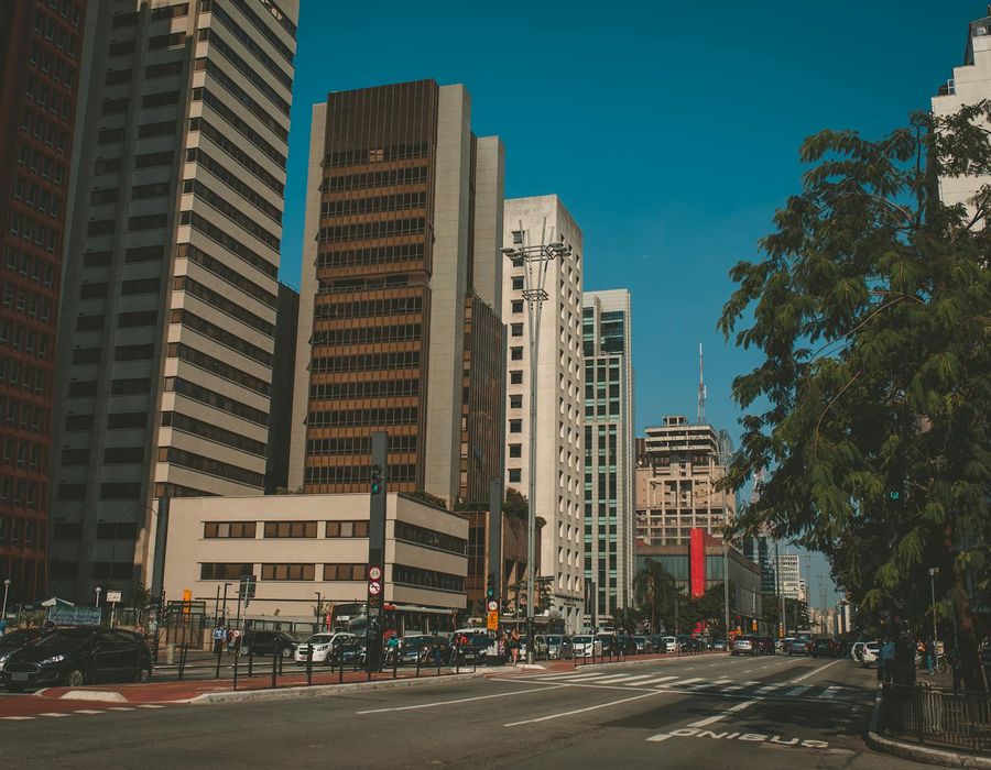 Modern downtown business hotel with impressive city skyline views
