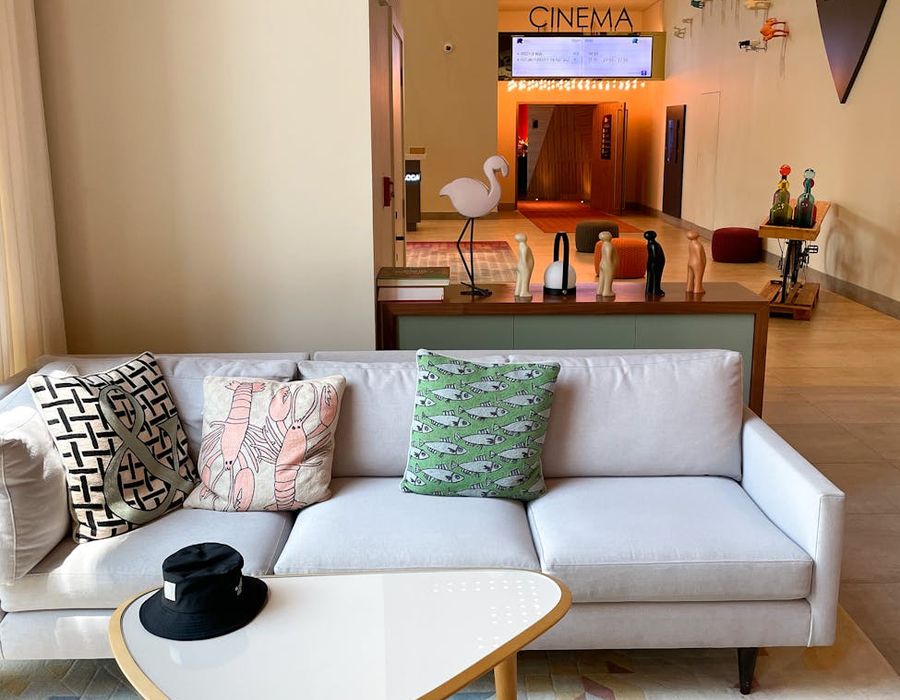 Trendy urban hostel with vibrant common lounge area